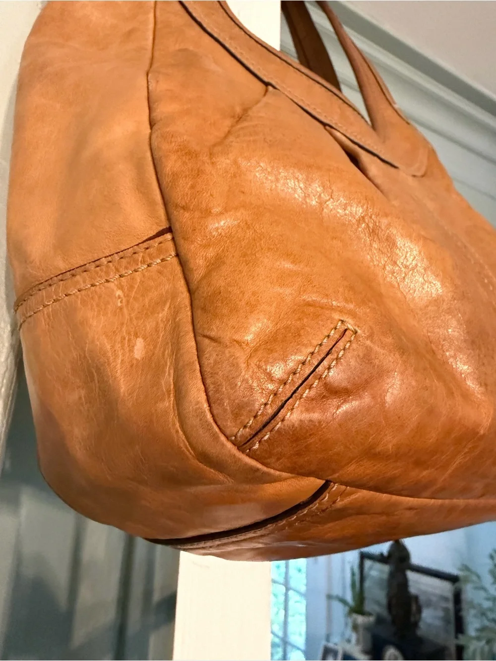 Coach 12240 tan Ergo pleated tattersall lined leather Shoulder Bag